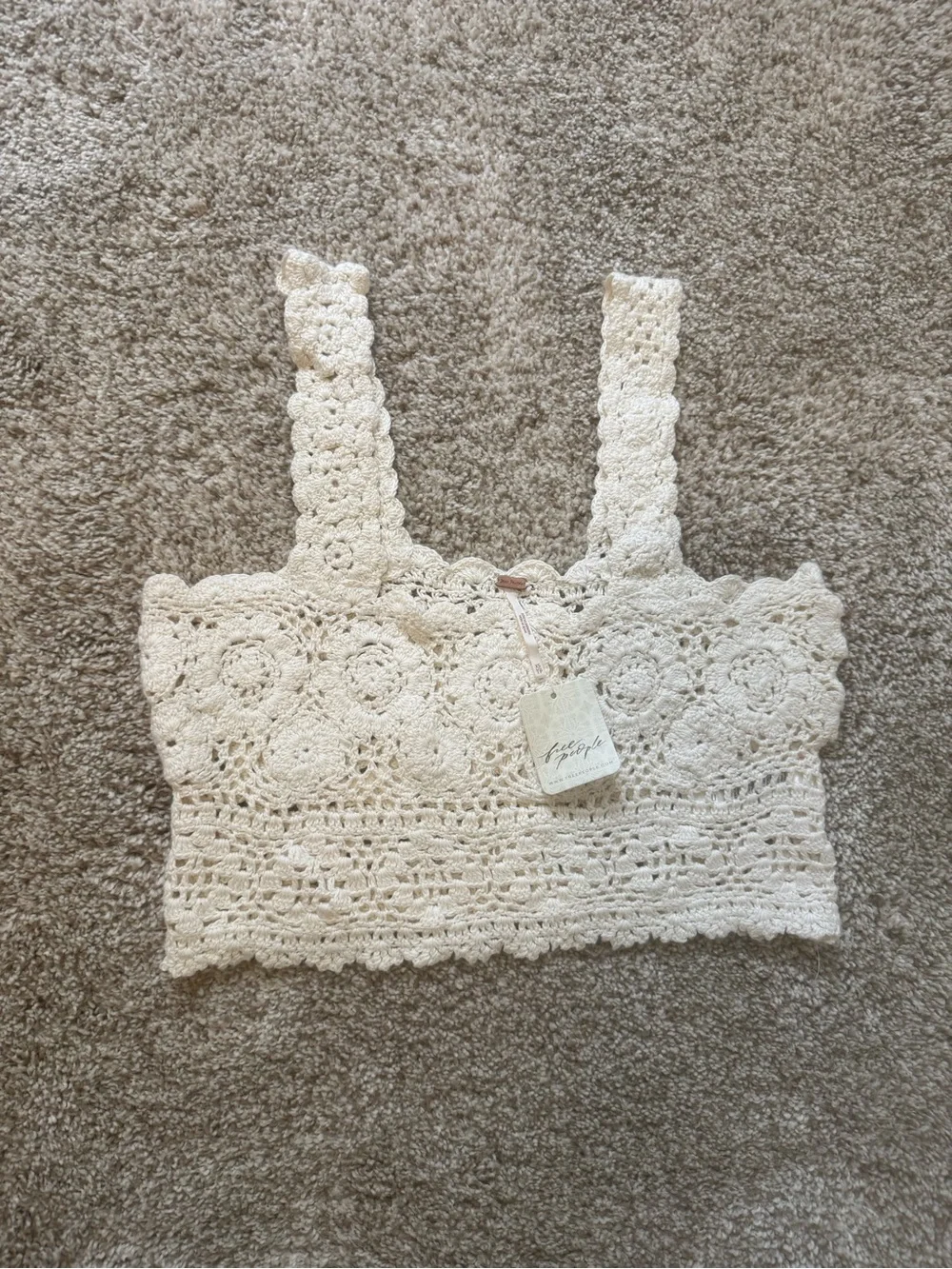 Free People Crochet Knit Ivory Crop Tank